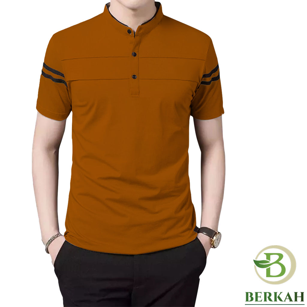 Kaos Pria Keren  Kerah Shanghai Garis Lengan Pendek Pria Hot Item Banyak Pilihan Warna