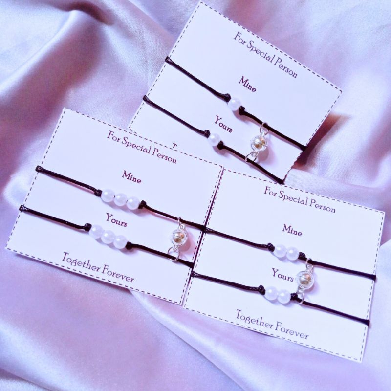 ( Beerrysaa ) GELANG WHITE PEARL tali serut / Mutiara putih | Gelang Satuan / sepasang couple magnet