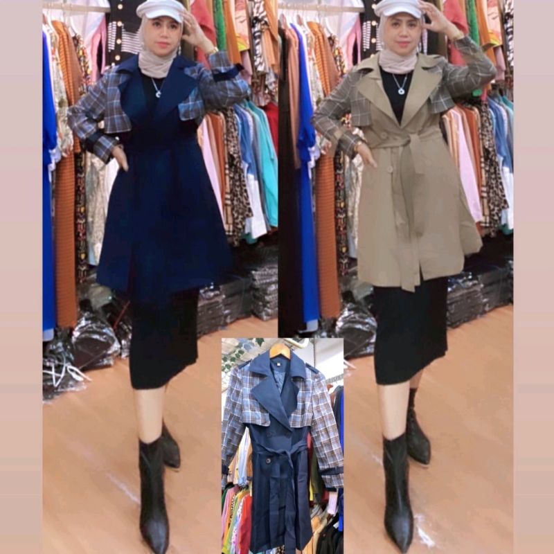 Asa Coat || Bahan Katun Kombinasi Tartan Import || Gaya Korea