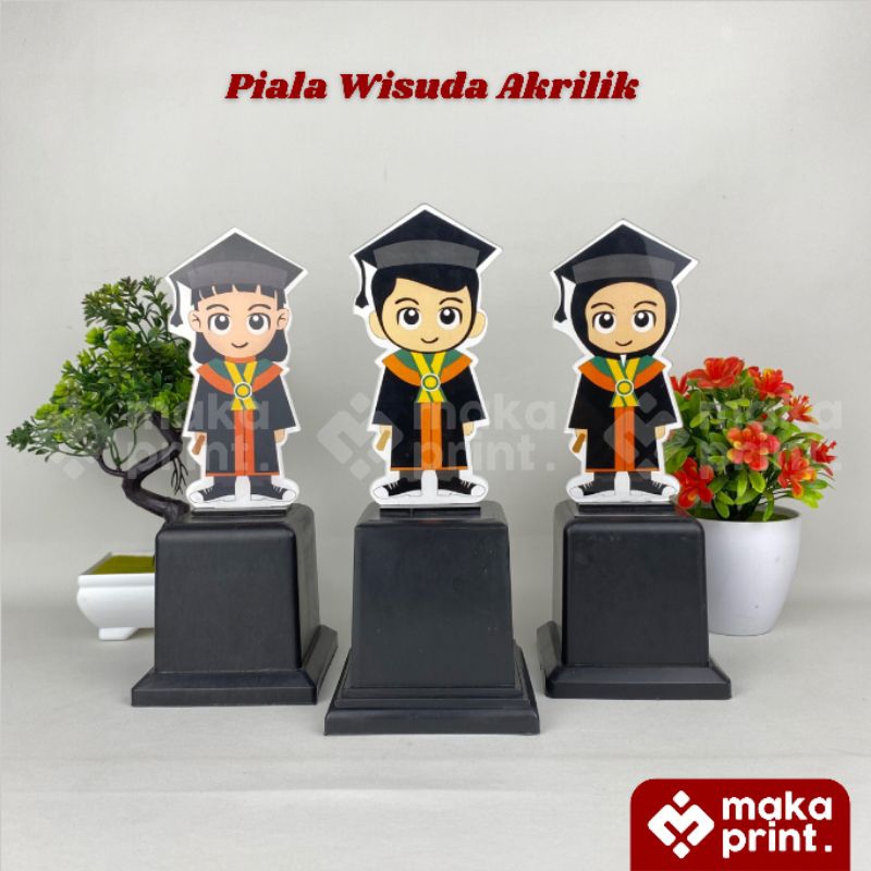 Piala Akrilik Wisuda (MODEL 2) - Plakat Wisuda Almamater Hitam Orange - Kenang Kenangan Wisuda - Boneka Wisuda