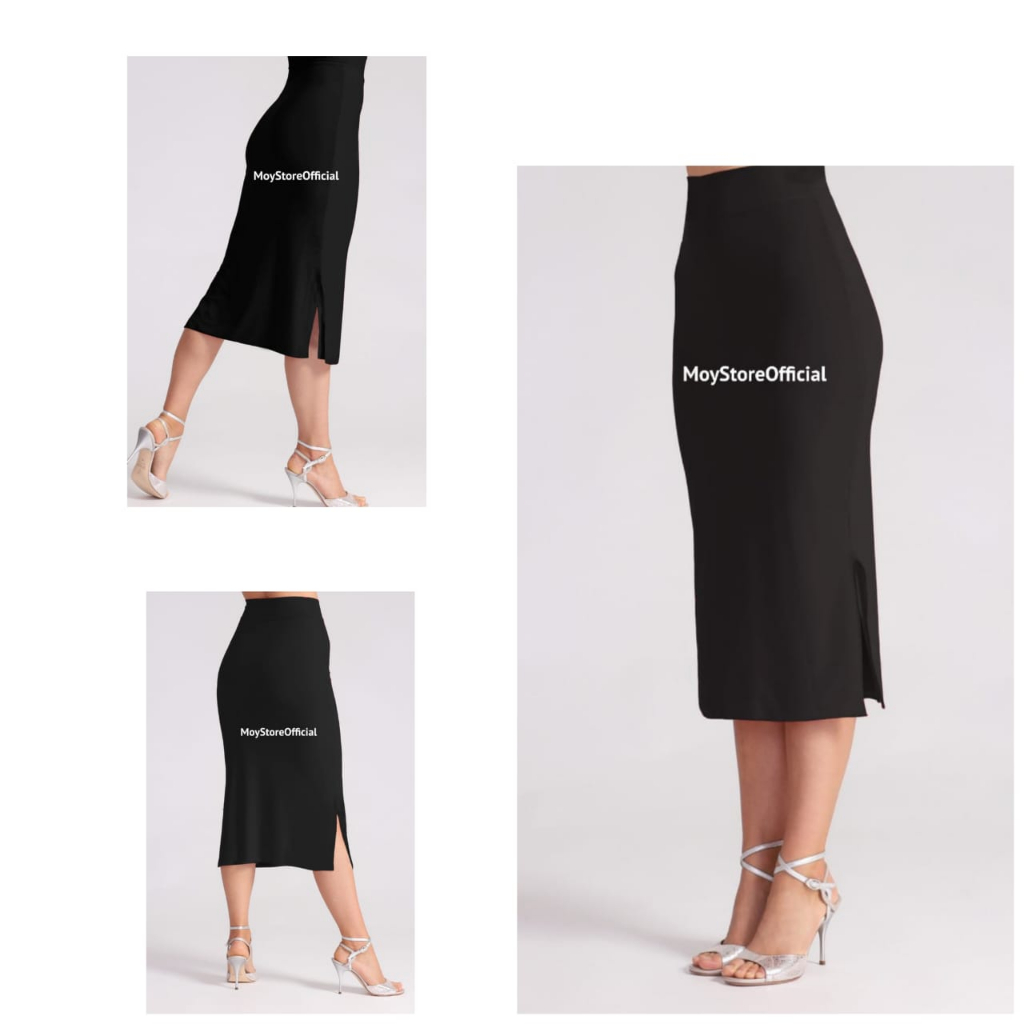 Rok Midi Hitam Polos Belah Samping Rok Span Midi Polos