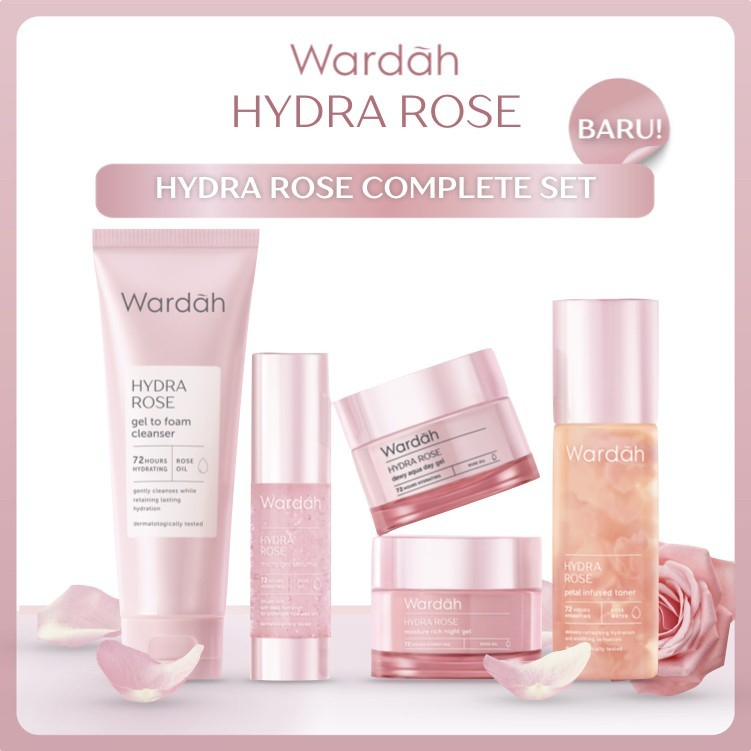 Wardah Hydra Rose Skin Care Set Lengkap Sabun Krim Siang Malam Toner Serum Foam Cleanser