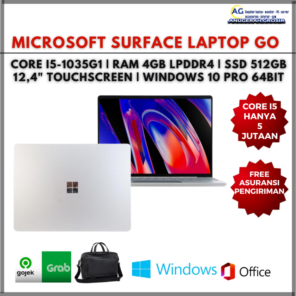 Laptop core i5 harga 5 jutaan Microsoft surface go i5-1035G1 4gb ssd 512gb 12.4" touchscreen siap pakai
