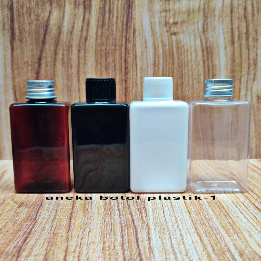 Botol Ulir 100ml Kotak / Botol Plastik Pet 100ml Kotak / Botol Pet Boko Kotak 100ml Tutup Ulir Alumi
