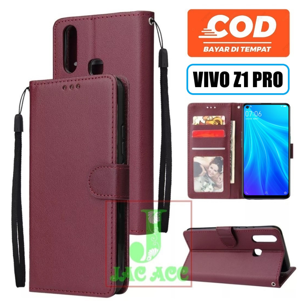 LEATHER CASE PREMIUM UNTUK VIVO Z1 PRO FLIP WALLET CASE UNTUK VIVO Z1 PRO