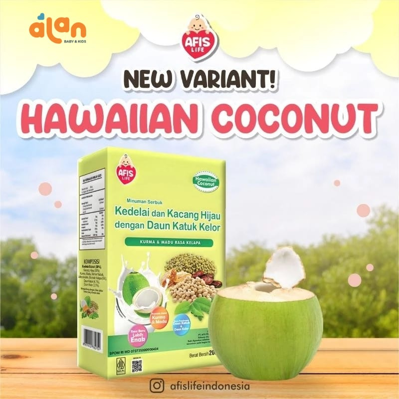 

Afis Serbuk Kedelai Kacang Hijau Katuk Hawaiian Coconut 200g
