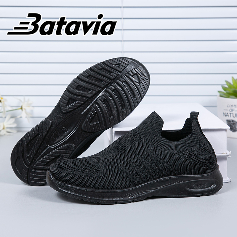 GARANSI Batavia Sepatu kets wanita sepatu rajut hitam canggih bernapas sepatu kets hitam sepatu