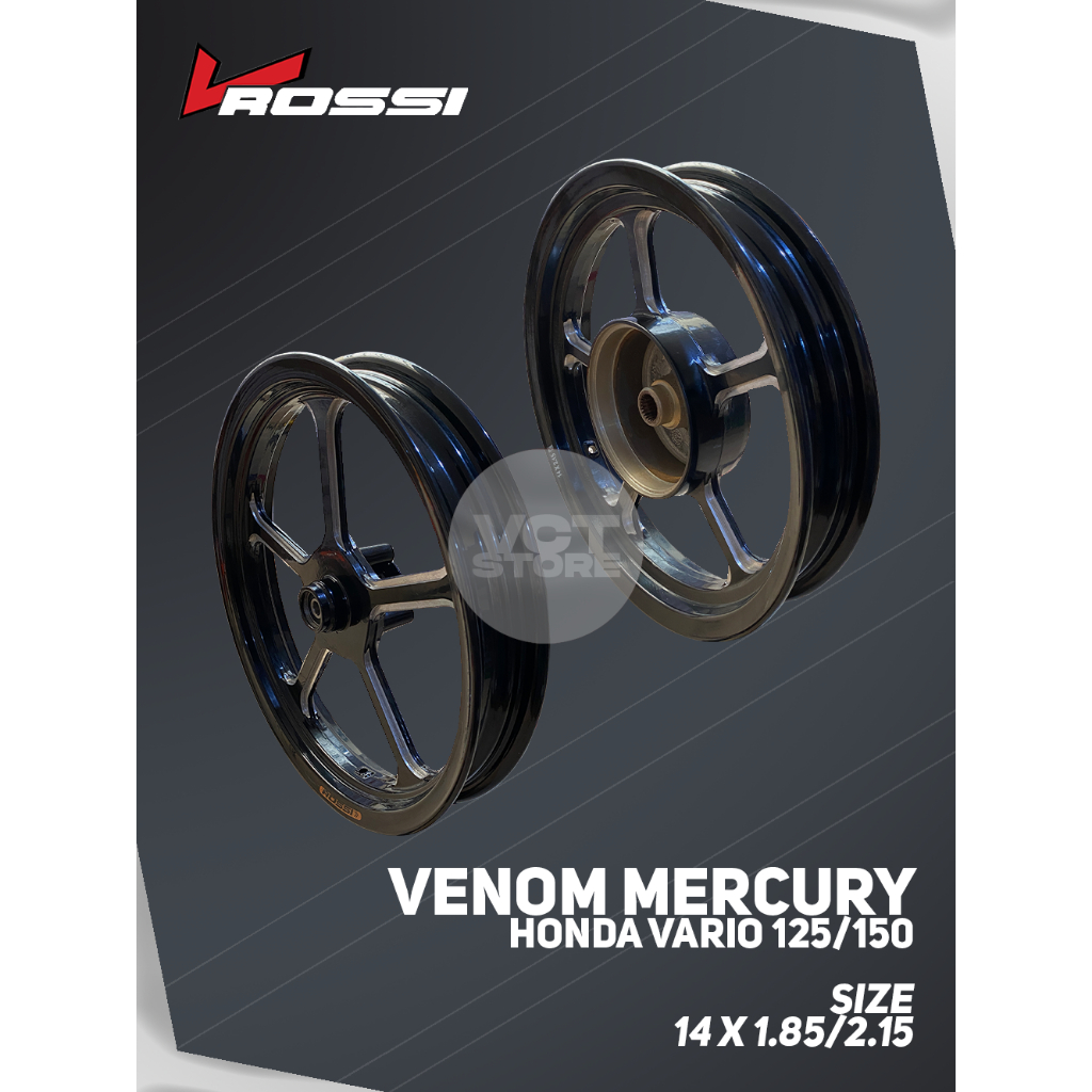 VRossi Velg Racing VENOM MERCURY Honda Vario 125/150 (Ukuran 14x185/215) | Black Gloss Chrome | 1 SE