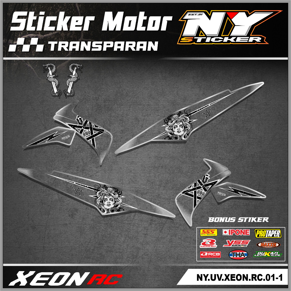STIKER TRANSPARAN YAMAHA XEON RC 125 STRIPING XEON KARBU TRANSPARAN MOTIF MEDUSA