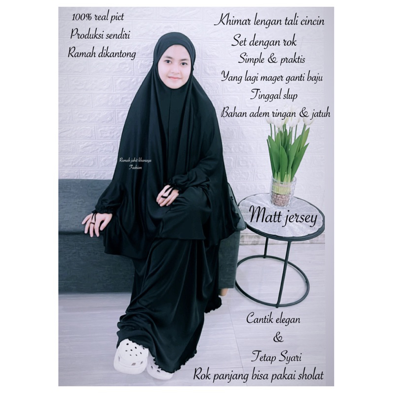 KHIMAR BERGO LENGAN PANJANG TANGAN TALI CINCIN Pet & Non pet SET DENGAN ROK ( jersey )