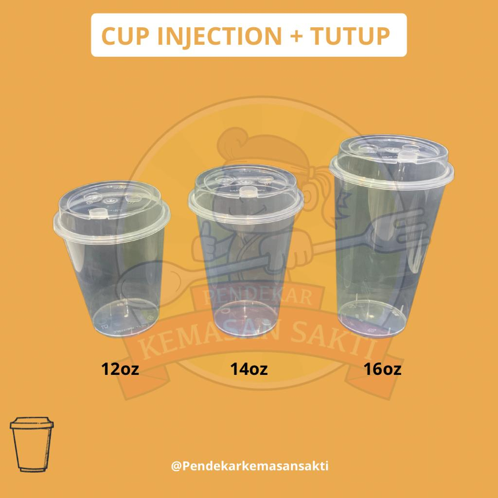 Cup Injection + Tutup 12 14 16 oz Oval / Gelas Plastik Thinwall PP Tebal / Cup Boba Cheese Tea