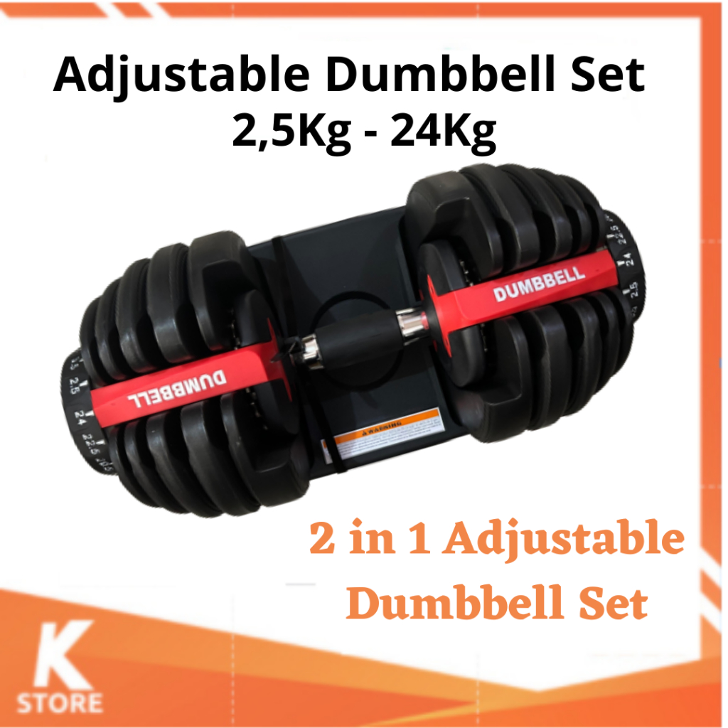 Adjustable Dumbbell Set 24 KG Alat Fitness Gym Home