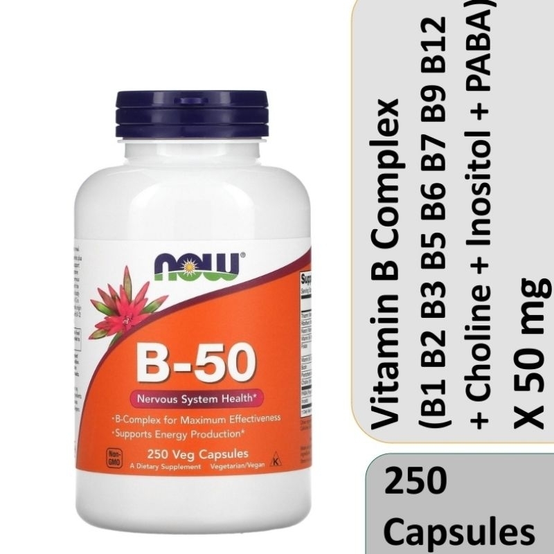 Now Foods Vitamin B B50 B-50 Complex Komplek B1 B7 B5 B2 B3 B6 B9 B12 50mg 50 mg 250 tablets tablet 