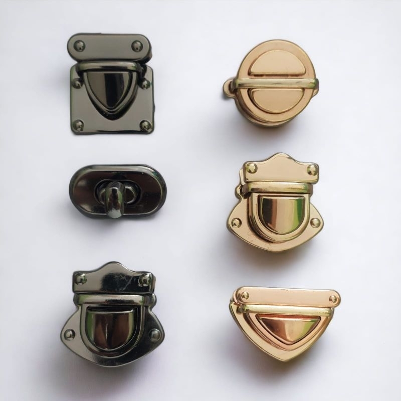 Kunci Sodok aksesoris tas bahan plat besi hitam dan rose gold