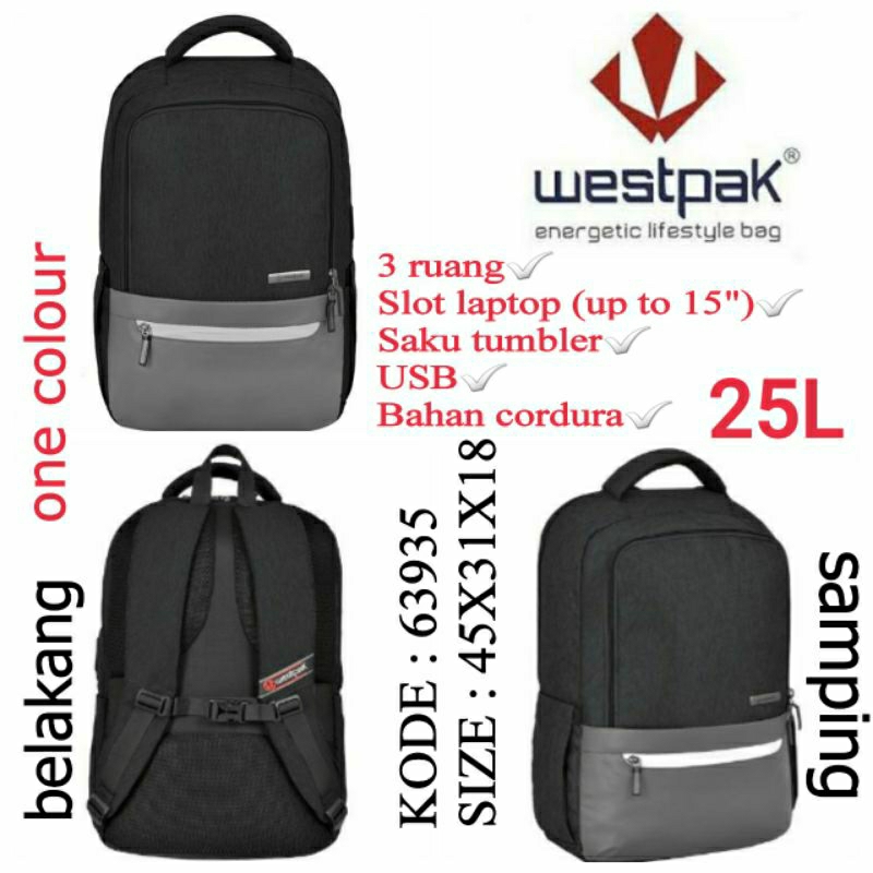 Tas Punggung Ransel Original Westpak 63935 Warna Hitam | Ransel Original Westpak Termurah