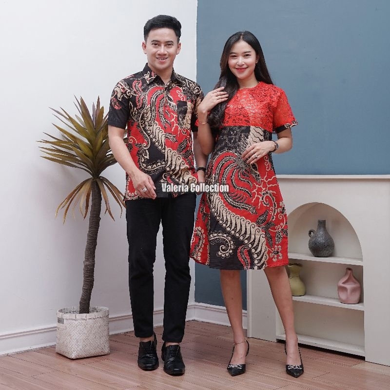 Dress Couple Brokat Lengan Pendek Baju Pasangan Pria Wanita Pesta Natal