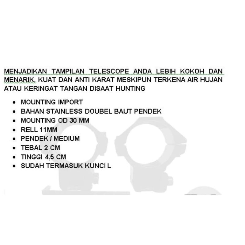 Mounting Teleskop Double Baut RELL 11 OD 30 TINGGI