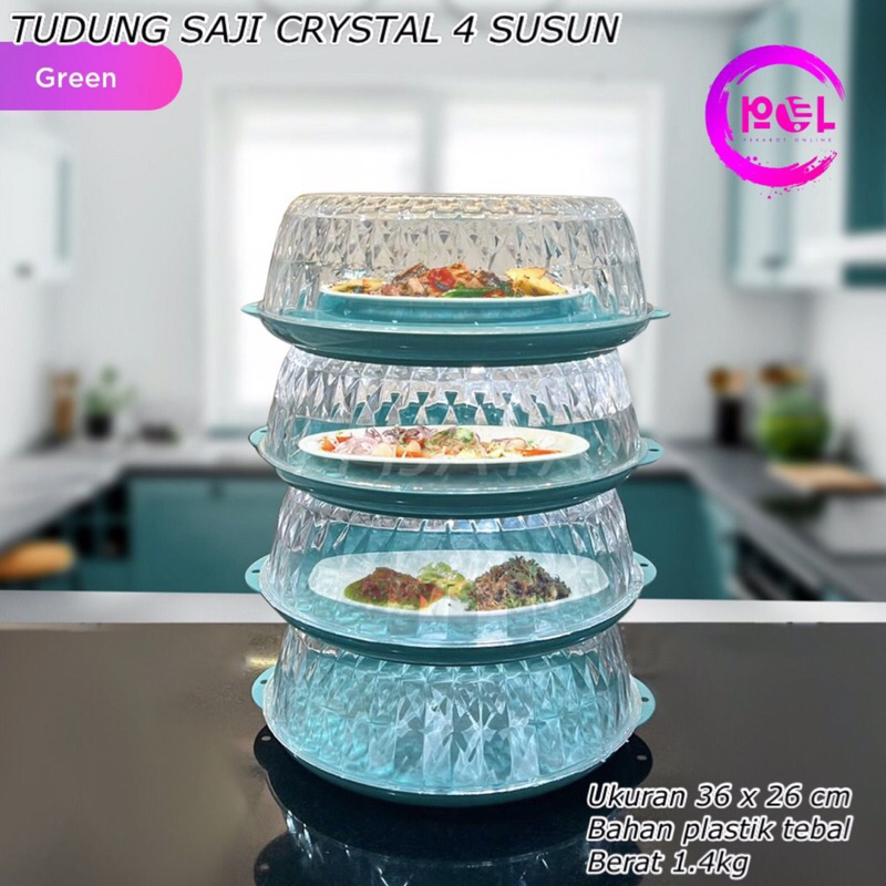 TUDUNG SAJI CRYSTAL 4 SUSUN || WADAH PENUTUP MAKANAN || RAK MAKANAN SUSUN