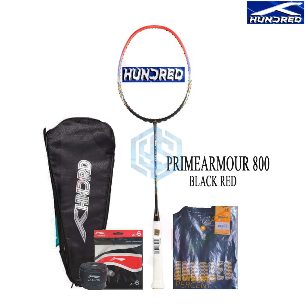 Raket Badminton HUNDRED Primearmour 800 Bonus Komplit Raket Hundred Prime Armour 800