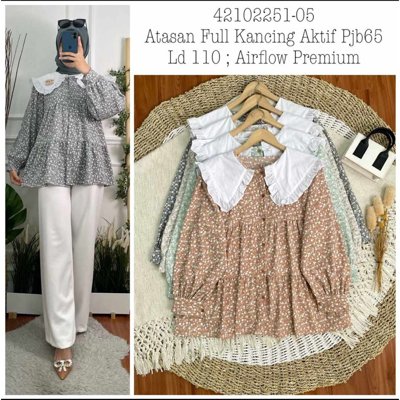 Kemeja Wanita Kekinian Atasan Blouse Wanita Motif Bunga