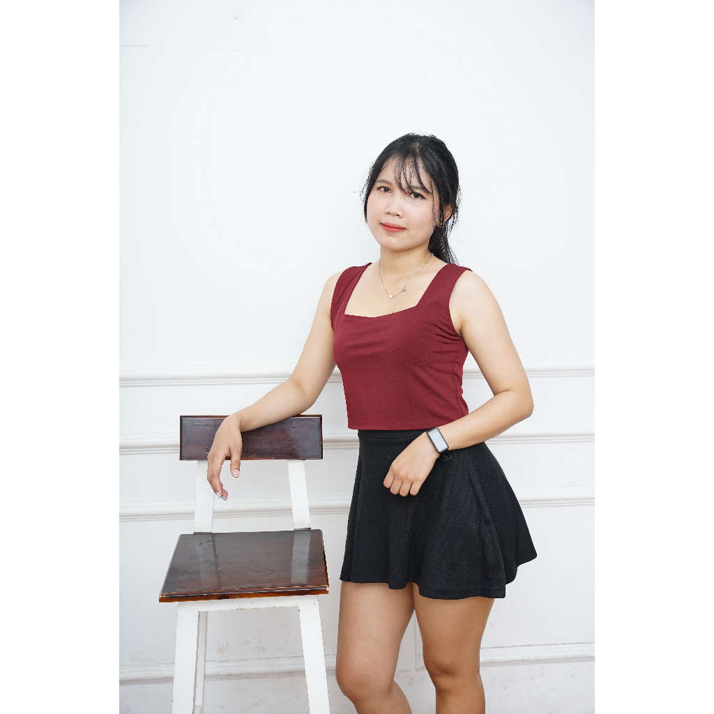 Bella Square Basic Top / Tanktop Wanita / Basic Top Maroon