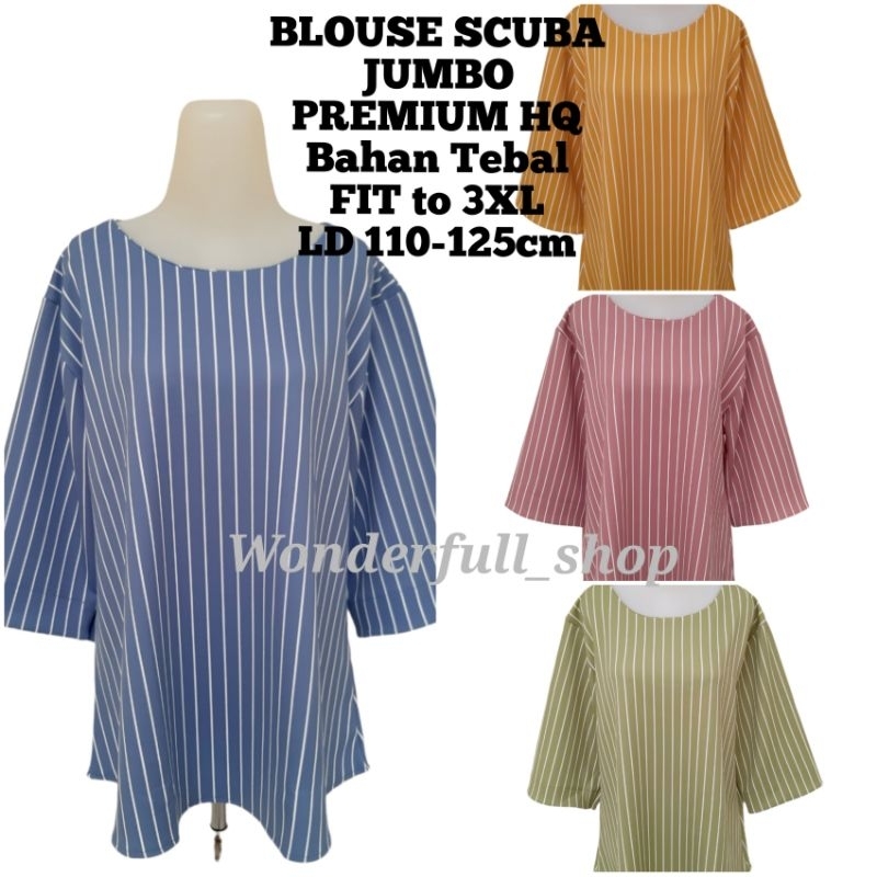 BAJU ATASAN WANITA JUMBO BLOUSE SCUBA BIG SIZE JUMBO MOTIF GARIS