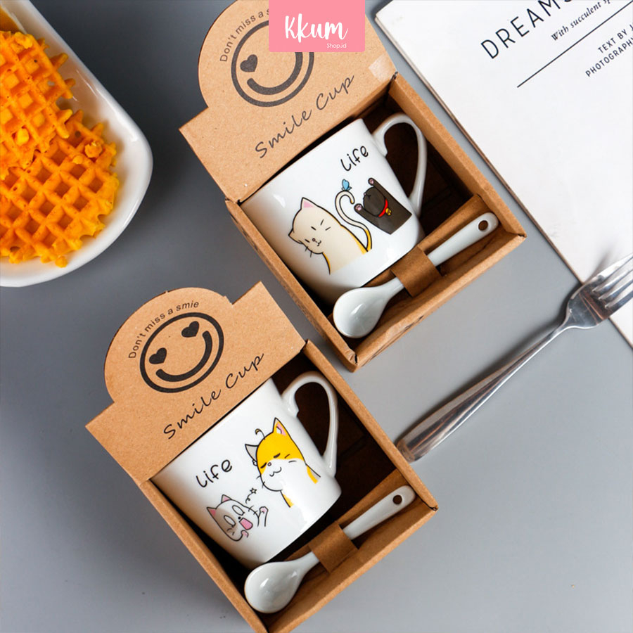 Gelas Kopi Keramik Set sendok / Handel Mug set / Mug Souvenir Hampers