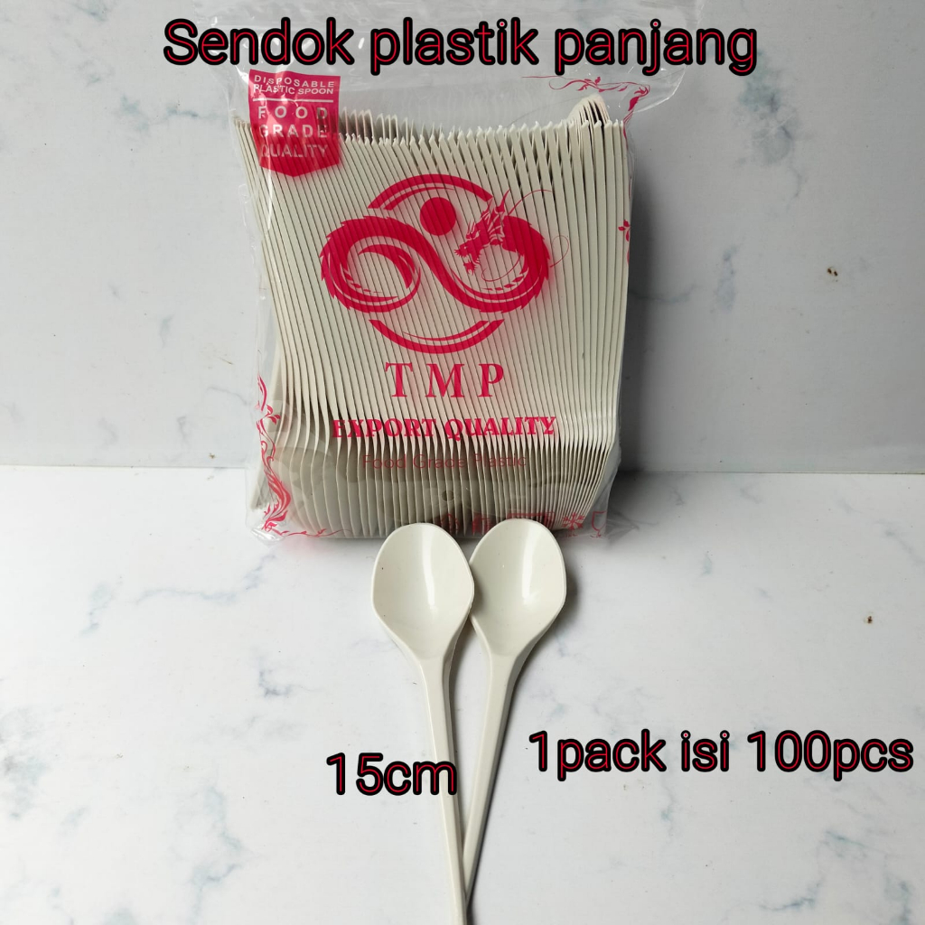 Sendok Makan Plastik Panjang Cream Putih Susu Kuat Tebal Medan merek TMP isi 100 pcs
