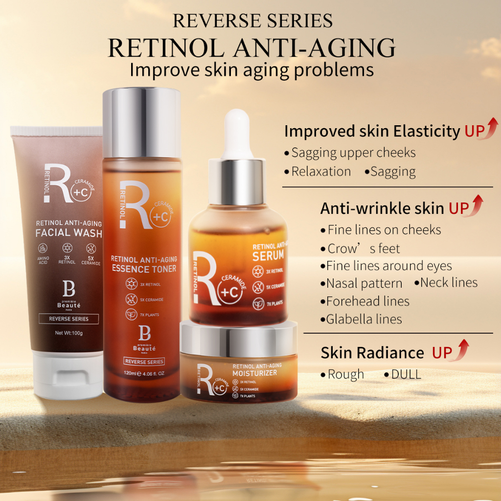 [Retinol Set]BPOM PREMIERE BEAUTE REVERSE SERIES RETINOL ANTI-AGING SET  SERUM/ MOISTRURIZER  Effectively Fade Fine Lines Skin is Firm &amp; Elastic Anti Wrinkle