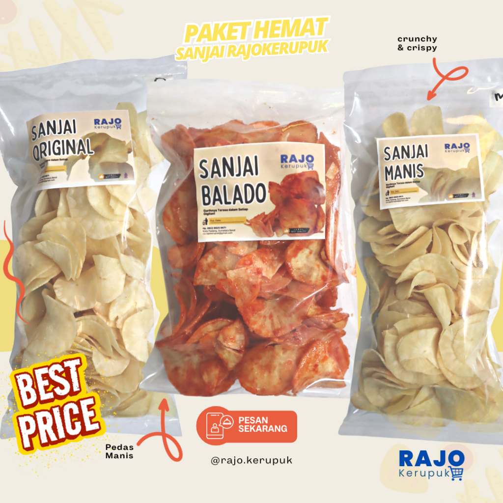 

Paket Hemat Rindu Kampung 3 Pack Sanjai Rajo Kerupuk [Sanjai Manis, Sanjai Original, Sanjai Balado]