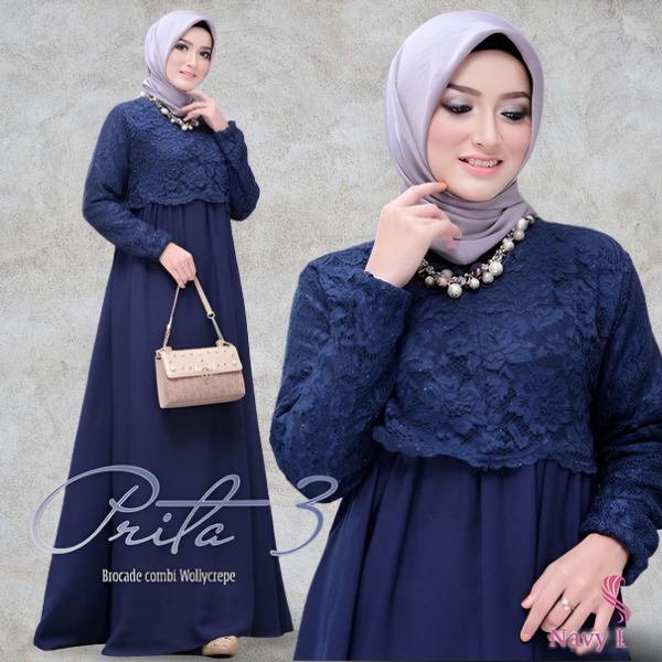 PRITA Dress Brokat Baju Gamis Brokat Wanita Baju Pesta Baju Kondangan Dress Brukat Terbaru Dress Pes