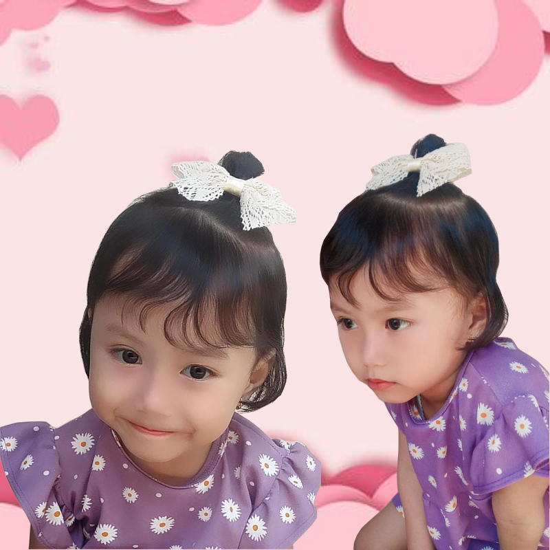 Jepit rambut anak model pita rajut cream korea