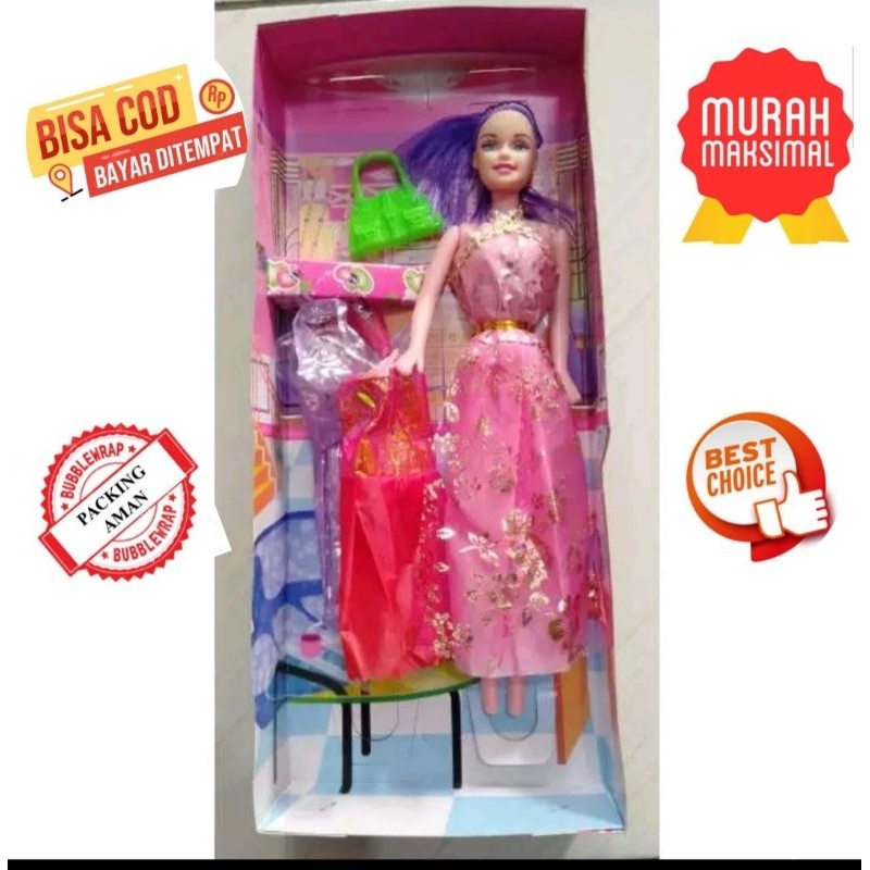 MAINAN ANAK BONEKA BERBIE DAN 2 BAJU GANTI DAN TAS KECIL