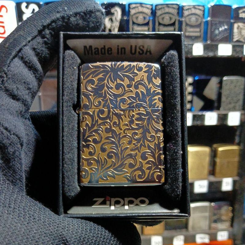 Korek Api Zippo / Mancis Zippo Motif Batik Silver Gold Grade Ori Berkualitas