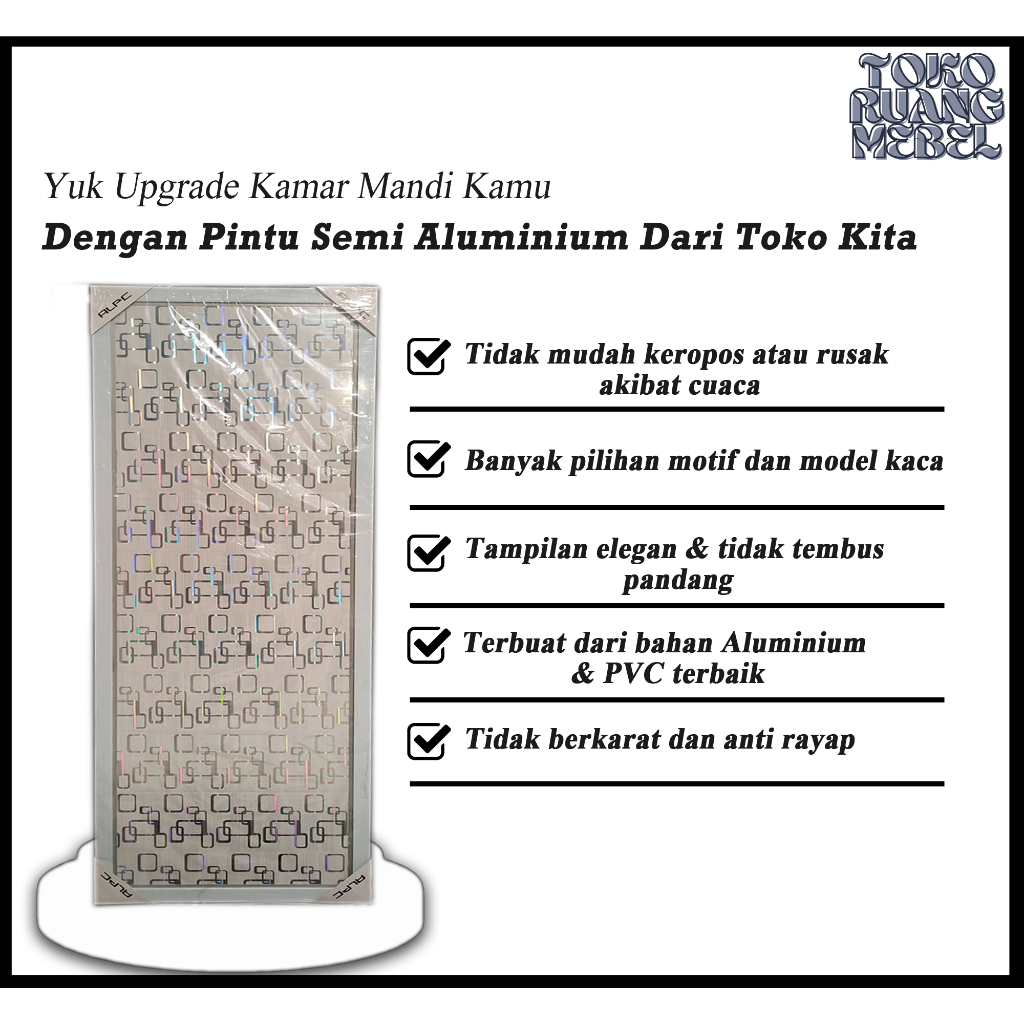 PINTU KAMAR MANDI PVC/PINTU TOILET KAMAR MANDI/PINTU ALUMINIUM PVC MINIMALIS (70X200) - MOTIF PETAK