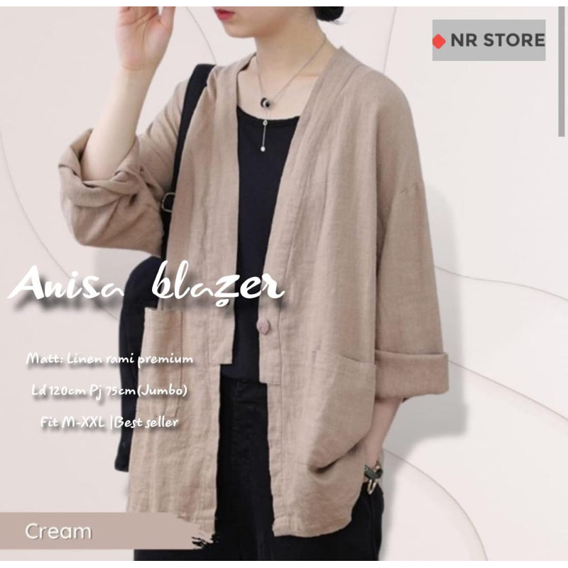 ANISA BLAZER - Jas Outer Cardigan Polos Wanita Bahan Linen Modis Kekinian Nyaman