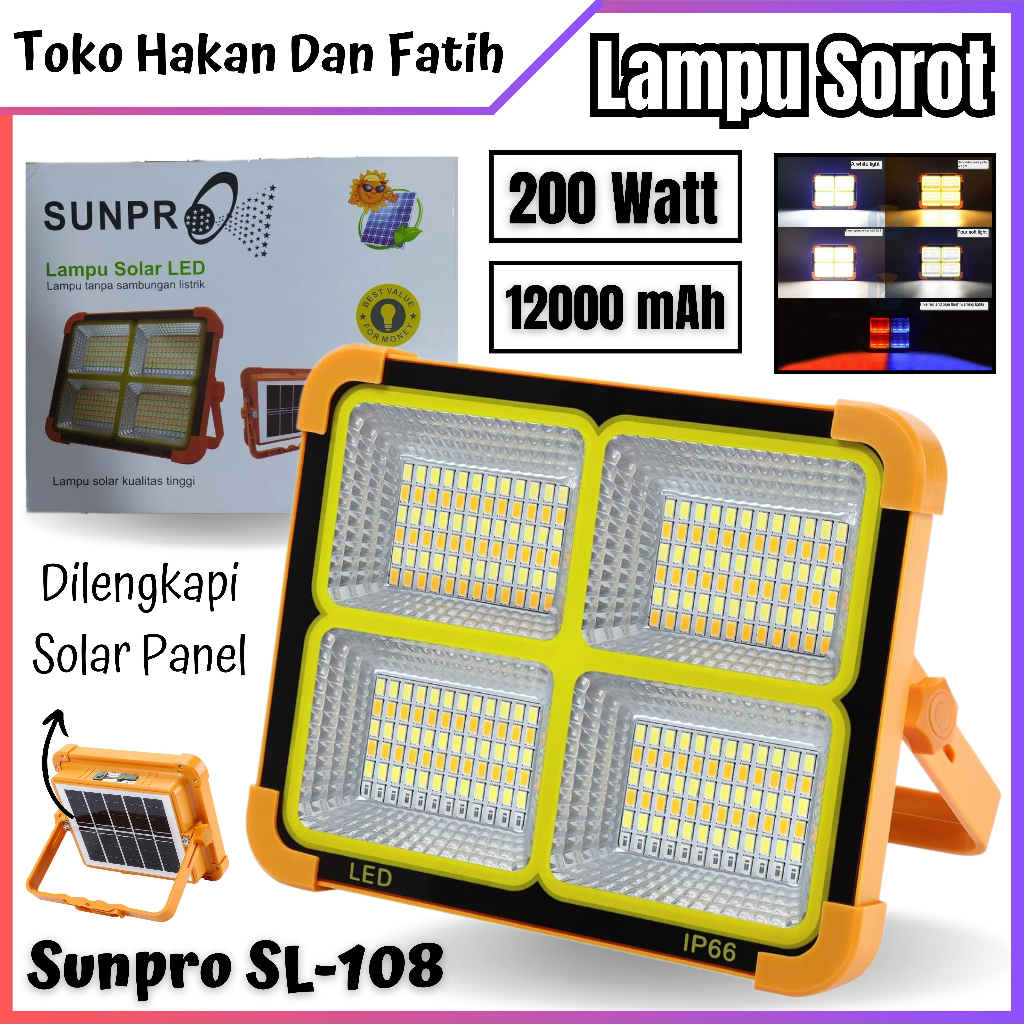 Lampu Sorot Tenaga Matahari Surya Camping Portable Outdoor Indoor Lamp Solar Cell Floodlight Sunpro 