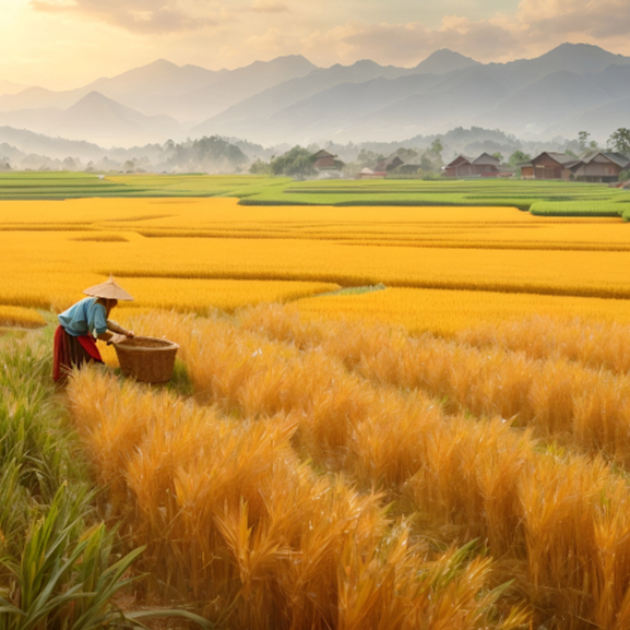 Lukisan Handmade Pemandangan Sawah Pegunungan dengan Detail yang Realistik Cat Minyak Berkualitas