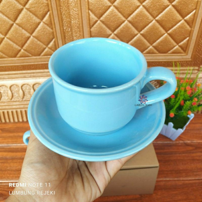 Tree Am Pm Set Cangkir Keramik +Tatakan Keramik Warna Polos / 1Cangkir+Tatakan Cangkir Kopi Keramik