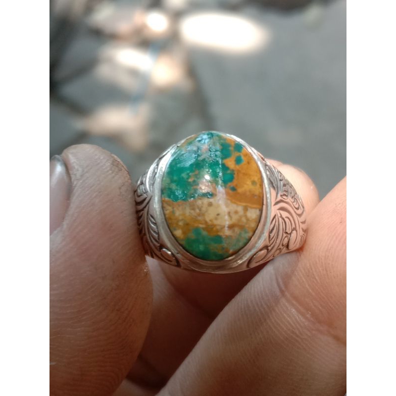 Natural batu pirus Persia urat emas ring perak 925 jaminan batu asli