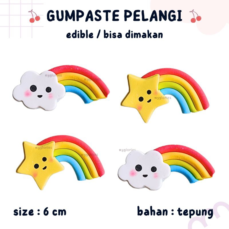 Hiasan Kue Gumpaste PELANGI bisa dimakan Topper Cake Rainbow Ulang Tahun