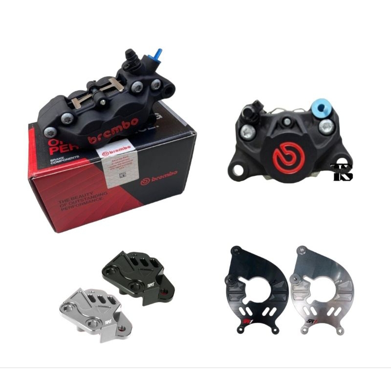 Kaliper Brembo Depan Belakang Yamaha Xmax 4 Piston + 2 Piston Black Red Logo