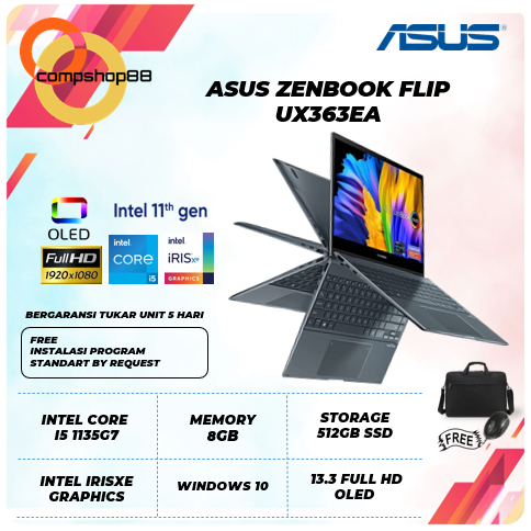 Laptop Flip Asus Zenbook UX363EA intel core i5 1135G7 8gb 512gb Windows 10 13.3 full hd oled touchscreen 2in1