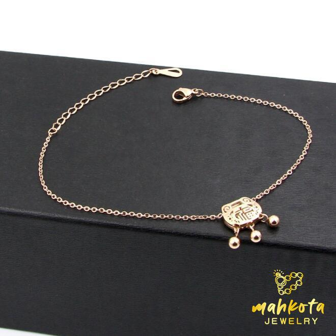 GK93 Gelang Kaki Titanium Premium Wanita Rantai Nori Simple Elegant Lapis Emas 18K