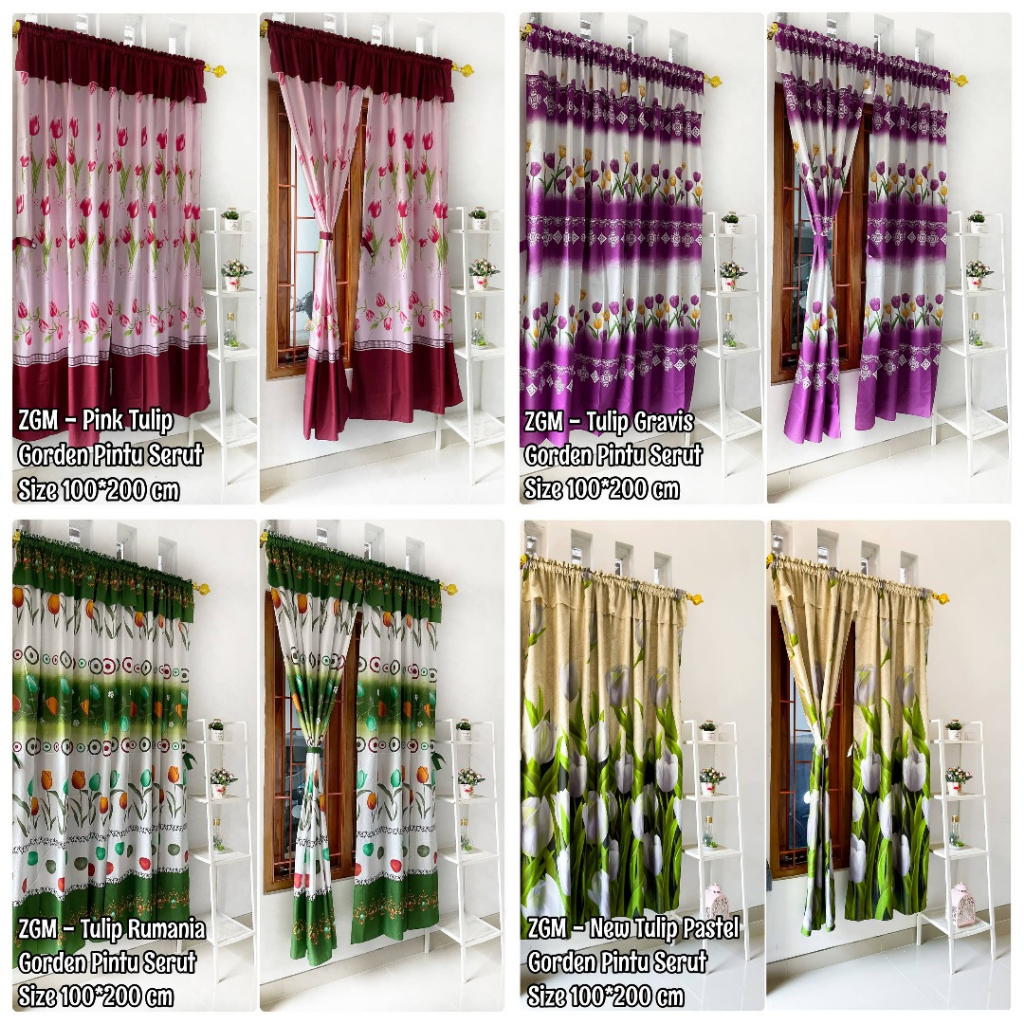Gorden Serut Pintu Dan Jendela Bahan Katun Disperse Motif Bunga Tulip