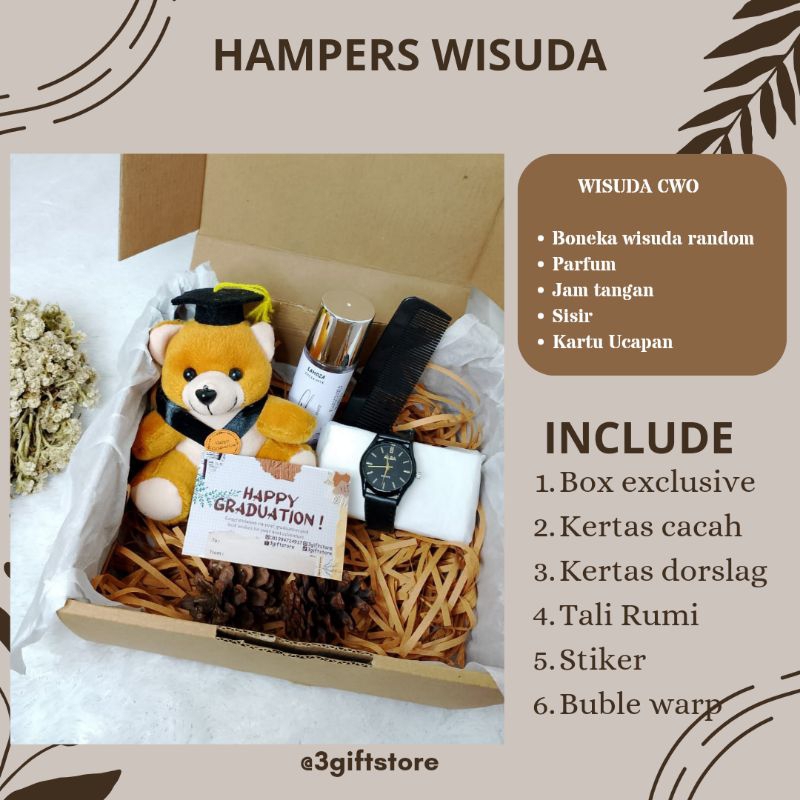 

Hampers Wisuda Cwo (Jam tangan, Parfum, Boneka Wisuda, Sisir)