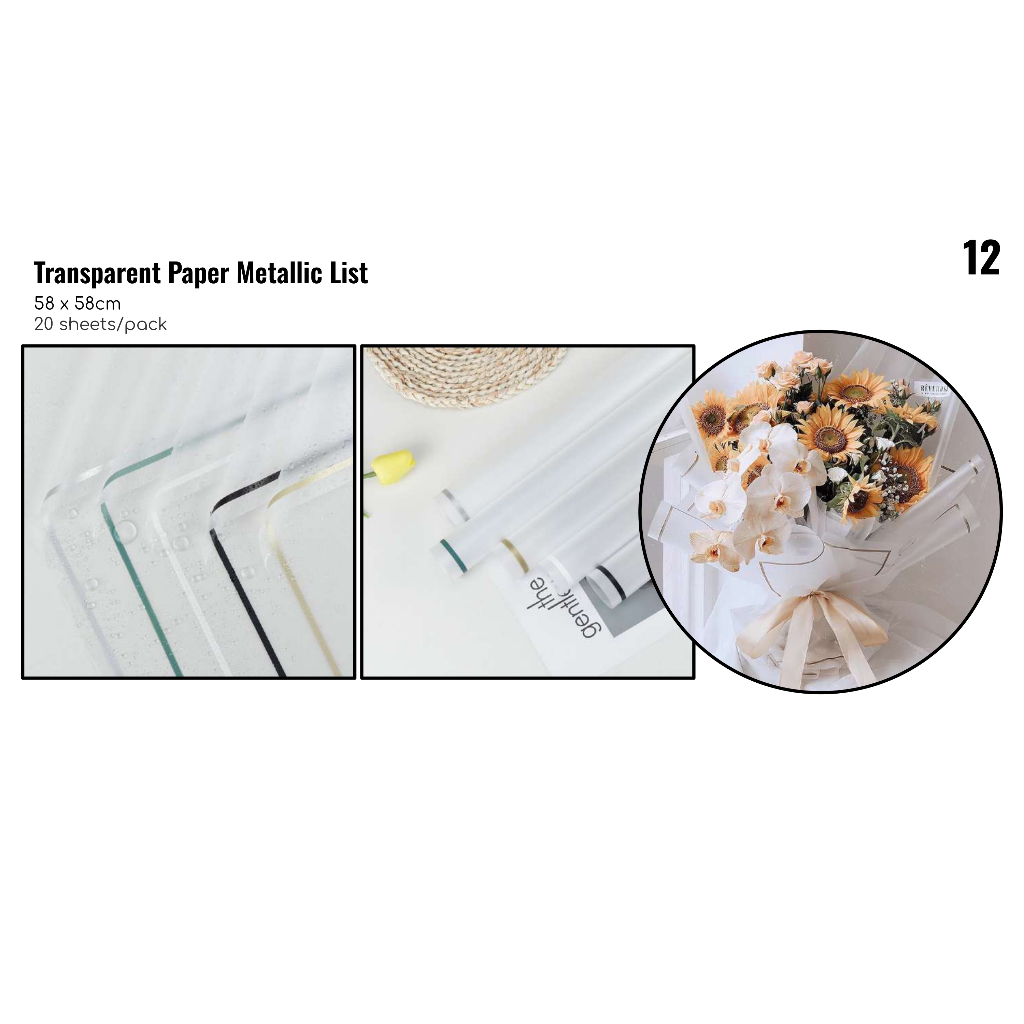 

MY Supplies - Flower Wrapping Paper Transparent Paper Metallic List Cellophane Bungkus Kertas Buket Bunga Metalik 1 Pack 20 Lembar