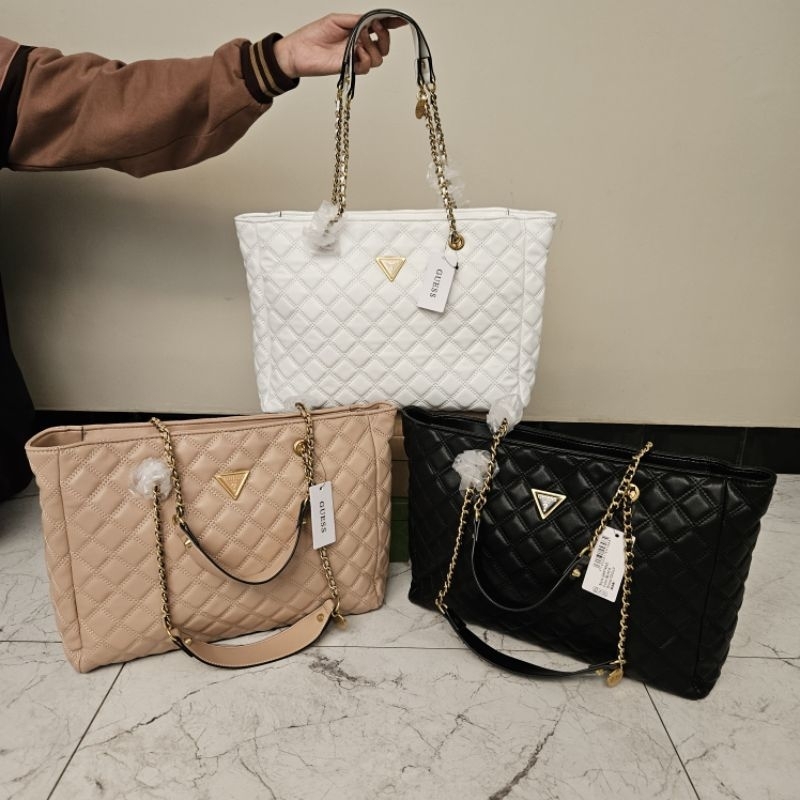 tas giully women tote bag shopper bag quilted motif khakis black white shoulder bag tas cangklong mo