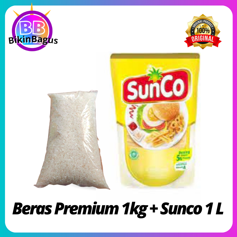 

Paket minyak goreng sunco 1 liter dan beras premium 1 kg