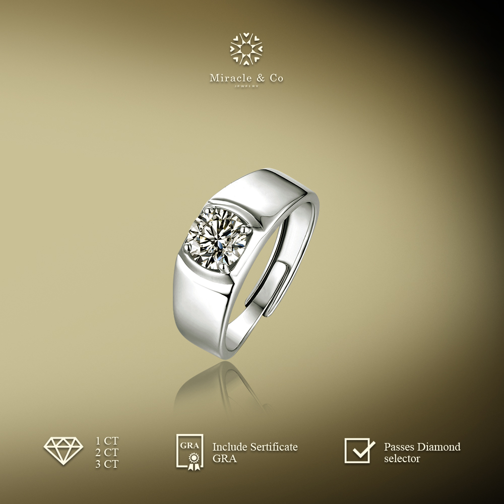 Miracle & Co - Cincin Classic Men's -  Cincin Pria Batu Berlian Moissanite Asli Sertifikat GRA Lapis